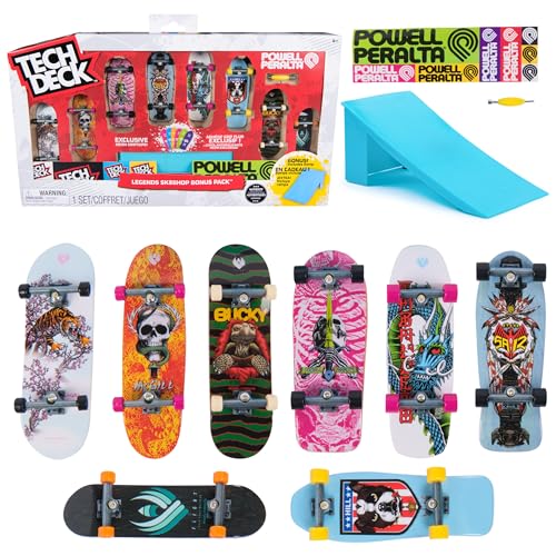 Tech Deck, Powell Peralta Legends SK8Shop Bonus Pack with Ramp, Collectible and Customizable Mini Skateboards, Kids Toys for Ages 6 and up