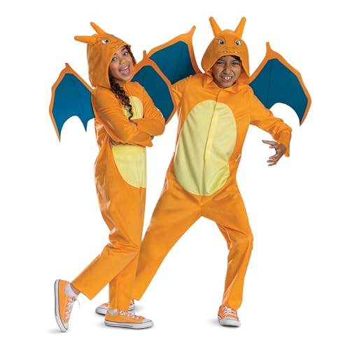 Disguise Pokemon Charizard Costume for Kids, Official Charizard Pokemon Hooded Jumpsuit, Child Size (10-12)