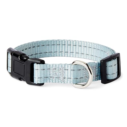 Amazon Basics Reflective Polyester Dog Collar with Quick-Release Buckle, Adjustable, for Medium Dogs, S, Cyan