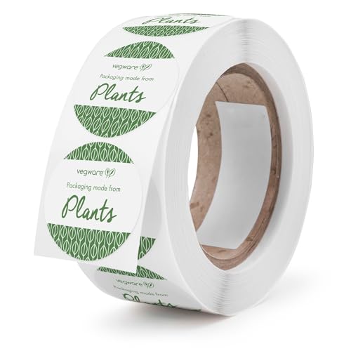 Vegware Compostable Food to Go Stickers, 1000-1.7" Round Labels, Plants Not Plastic, for Closing Food Bags, Paper w