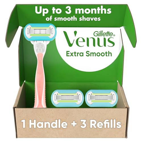 Gillette Venus Extra Smooth Pink Women's Razor, Pivoting Razor Head, 5 Blades for an Extra Smooth Shave, Handle + 3 Blade Refills