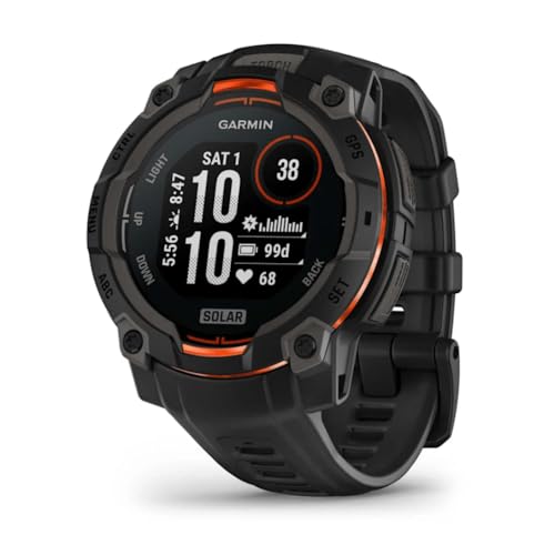 Garmin Instinct® 3 45mm, Solar Charged Display, Rugged Outdoor GPS Smartwatch, Metal-Reinforced Bezel, Built-in Flashlight, Black