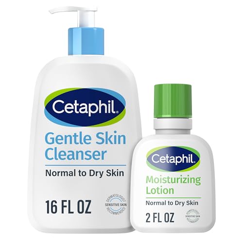 Cetaphil Face Wash, Hydrating Gentle Skin Cleanser for Dry to Normal Sensitive Skin, 16 oz + Travel Size Moisturizing Lotion 2 oz