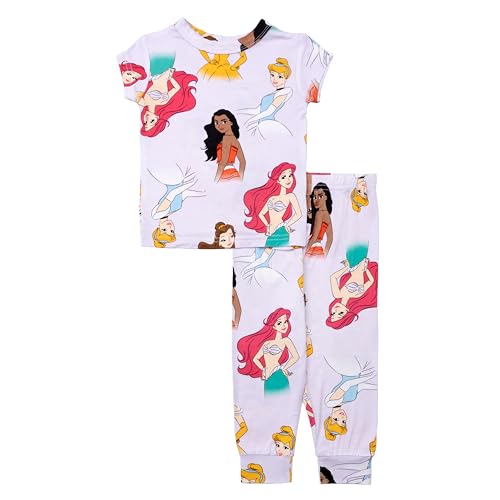 Disney Girls' 2-Piece Viscose Snug-Fit Set, Princess Pajamas, Soft & Cute for Kids, 18M