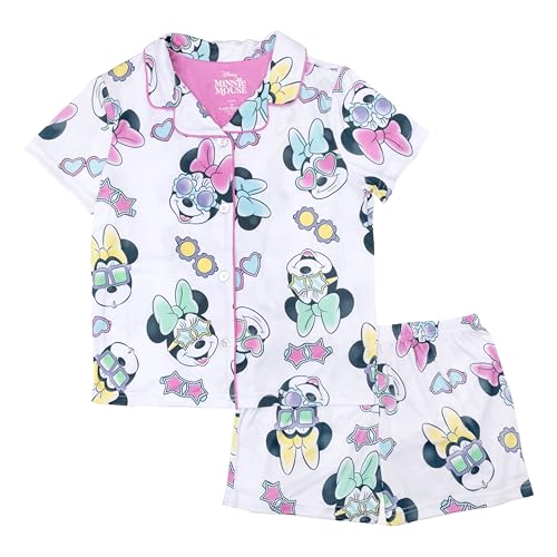 Disney girls 2-piece Loose-fit Button Down Pajama Set, Soft & Cute for Kids, SUNSHINE MINNIE, 8