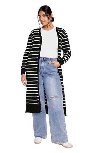 City Chic Womens Plus Size Cardigan - Josie Stripe Black & White Stripe 20
