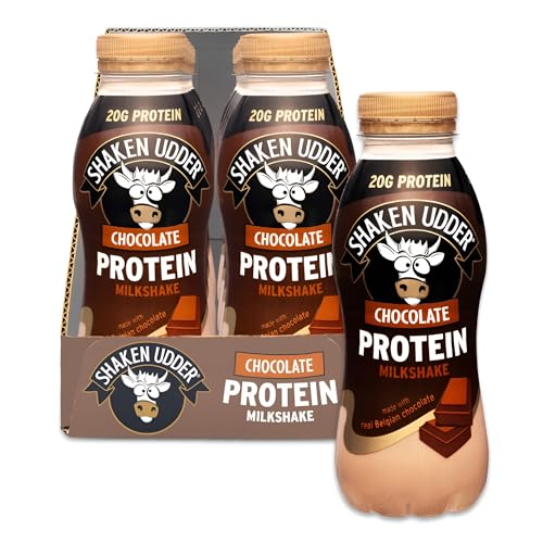 Shaken Udder Chocolate Protein Milkshake,8 x 330ml,Made with Real Belgian Chocolate,High Protein & Calcium,Less Than 5% Added Sugar,Vegetarian & Gluten-Free