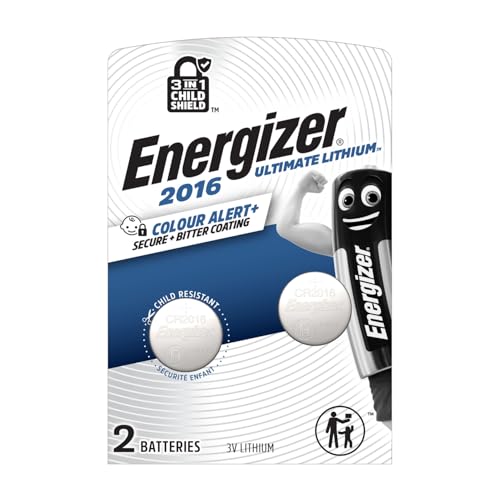 🔥 SELTEN SO GÜNSTIG (-42%) Energizer Ultimate Lithium - CR 2016 Knopfzelle 3V Batterien (2 Stück) - Weltweit erster 3 in 1 Kinderschutz Neuer Farbwarn-Technologie - Autoschlüssel, Fernbedienungen, Waagen