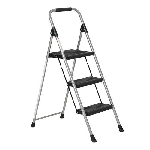 Amazon Basics Folding 3 Step Portable Ladder with Wide Anti-Slip Pedal, Black