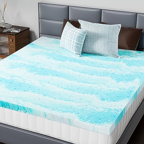 DUMOS Mattress Toppers Memory Foam Full, 2 Inch Thick Bed Topper Pad Cooling Gel Infused Soft Comfy Padding Breathable for Sleeper Sofa Couch RV Camper, CertiPUR-US Certified, Blue