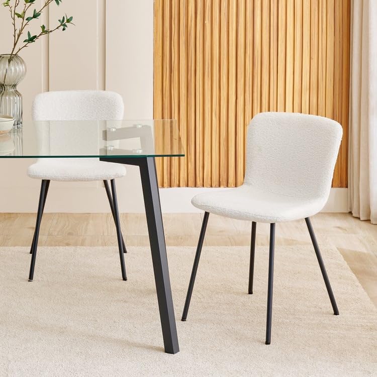 Helios Paul Set of 6 Fabric Dining Chairs | Dining Chair for Home | Metal | White | 1 Year Warranty