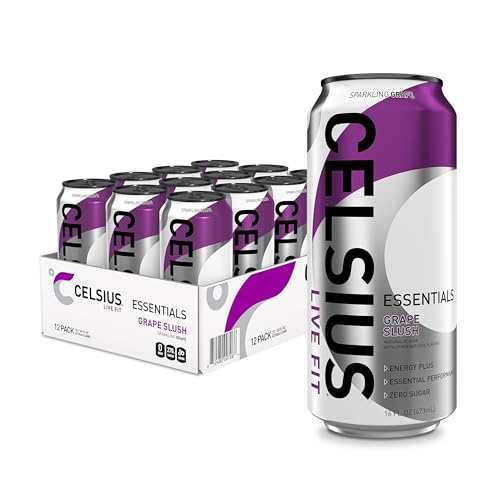 CELSIUS ESSENTIALS™ Sparkling Grape Slush, Sugar Free Performance Energy Drink, 16 Fl Oz (Pack of 12)