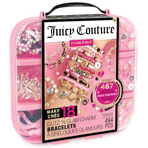 Make It Real Juicy Couture: Glitz ‘N Glam Charm Bracelets - 494pc DIY Kit, Design & Create 18 Cord & Ribbon Bracelets, Bead Jewelry, Storage Case, Girls & Kids 8+