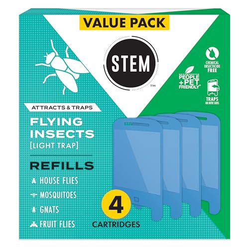 STEM Light Trap Refill Cartridges, Indoor Fruit Fly Trap, Effective Insect Control for Home, Attracts and Traps Flying Insects, Compatible with STEM Light Trap, 4 Count