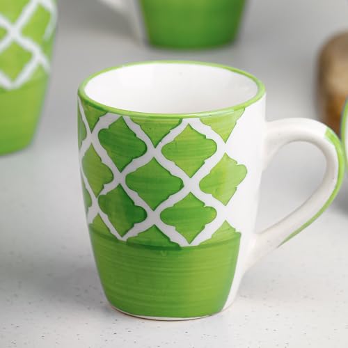 The Earth Store Green Moroccan Ceramic Coffee Mug Set of 1, 250ML | Ceramic Tea/Milk Mug | Dishwasher & Microwave Safe Coffee Mug | Perfect for Giftin