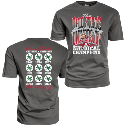 Blue 84 Men's NCAA Officially Licensed Ohio State Buckeyes National Champs 2024 T-Shirt Dyed Black Front/Back, XX-Large