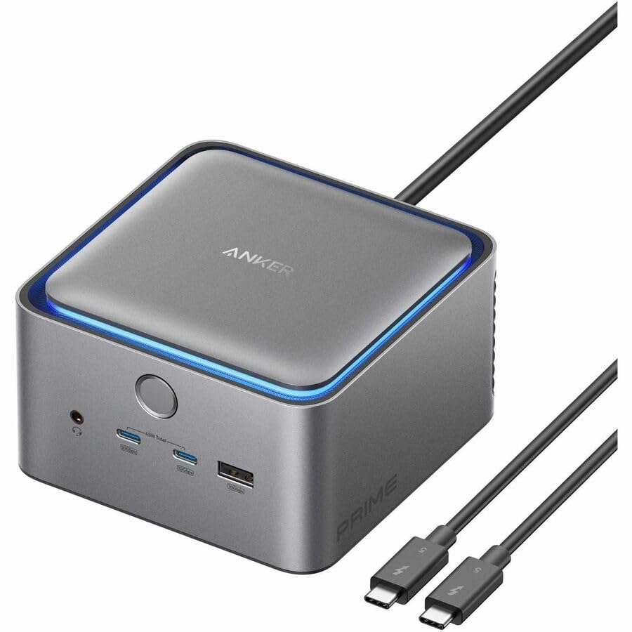Anker Prime TB5 Docking Station, 14-in-1 Thunderbolt 5 Dock with 120Gbps Max Transfer, Thunderbolt Dock with 140W Max Charging, Cooling System, Ambient Lighting, Up to 8K for TBT 5/4 Laptops
