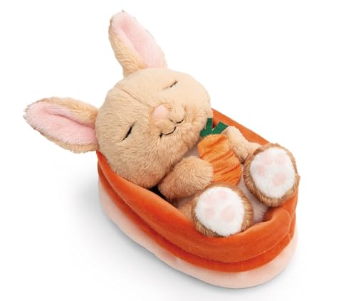 🔥 STARKER PREIS (-50%) NICI Kuscheltier Hase mit Karotte 12cm schlafend im Körbchen - braun - Stofftier aus weichem Plüsch, niedliches Plüschtier zum Kuscheln und Spielen, für Kinder & Erwachsene - 61584