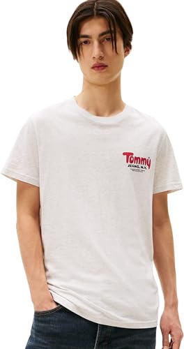 🔥 STARKER PREIS (-54%) Tommy Jeans Herren T-Shirt Kurzarm Slim Font Play mit Rundhalsausschnitt, Grau (Lt Grey Htr), M