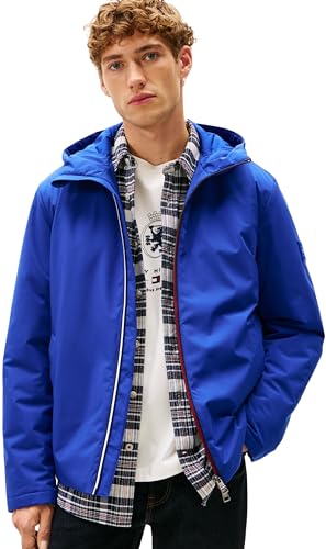 🔥 STARKER PREIS (-80%) Tommy Hilfiger Herren Windbreaker Jacke Hooded Leicht, Blau (Wedge Blue), XXL