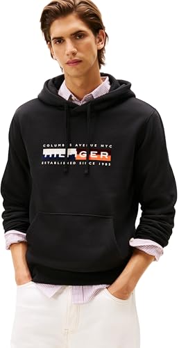 ⚡ BLITZDEAL (-77%) Tommy Hilfiger Herren Hoodie Colour Block Graphic mit Logo, Schwarz (Black), XL