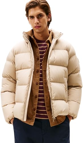 🔥 STARKER PREIS (-54%) Tommy Hilfiger Herren Pufferjacke Down Stand mit Stehkragen, Beige (Sandalwood), XL