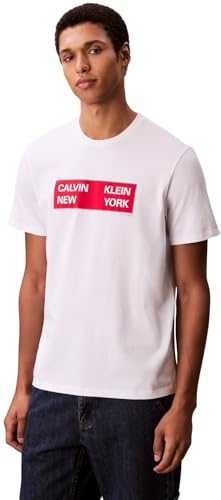 (-31%) Calvin Klein Herren T-Shirt Kurzarm Box Graphic Tee Regular Fit, Weiß (Brilliant White), XL