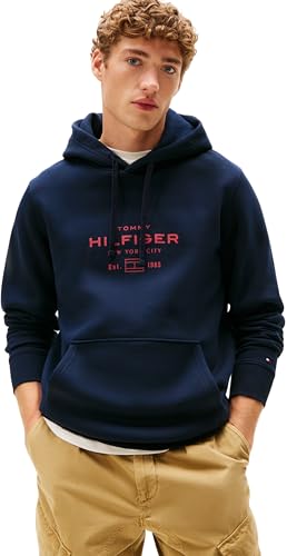 ⚡ BLITZDEAL (-74%) Tommy Hilfiger Herren Hoodie Oval Graphic mit Logo, Blau (Desert Sky), XS
