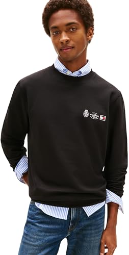 🔥 STARKER PREIS (-65%) Tommy Hilfiger Herren Sweatshirt Small Crest Outline mit Rundhalsausschnitt, Schwarz (Black), M