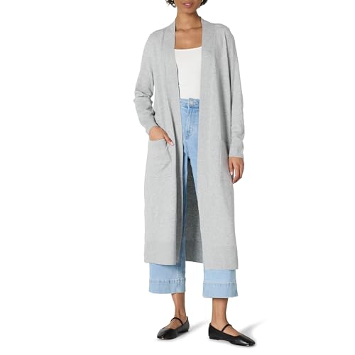 Amazon Essentials Women's Regular Fit Lightweight Duster Length Cardigan Sweater, Medium Grey Heather, Large