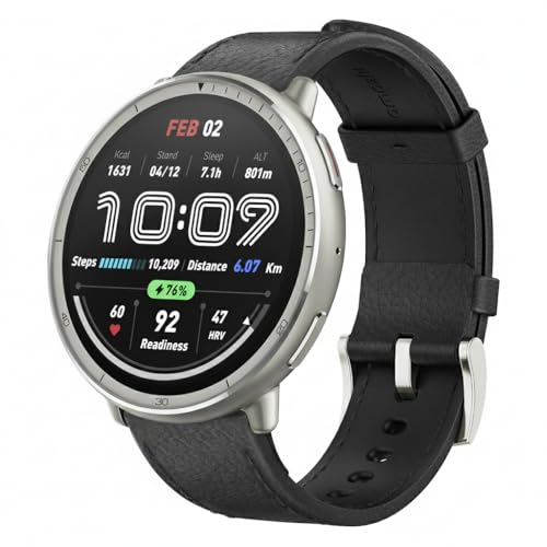 Amazfit Active 2 Premium Smart Watch Fitness Tracker (Round) for Android & iPhone, 10 Day Battery, Water Resistant, GPS Maps, Heart & Sleep Monitor, HYROX Mode, Sapphire Glass, Leather + Sport Strap