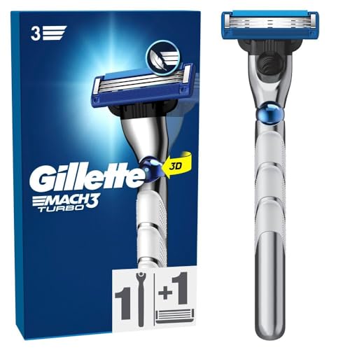 🔥 SELTEN SO GÜNSTIG (-54%) Gillette Mach 3 Turbo Rasierer Herren, Metall, Grau