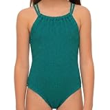Kanu Surf Girls, Jasmine Beach Sport Halter One Piece Swimsuit, Popcorn Solid Green, 7