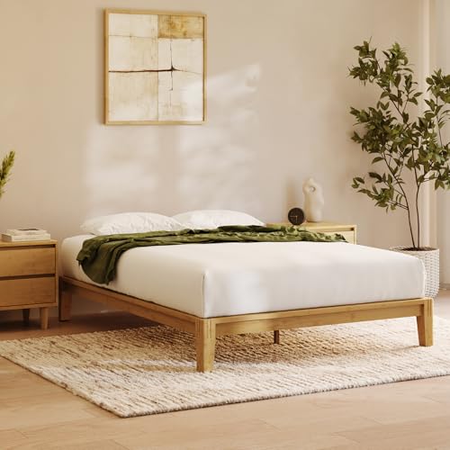 Nectar Bamboo Platform Bed Frame - Queen - Natural - Floating Center Support Legs - 12” Height - Easy Tool Free Set Up - Contemporary and Durable - Sturdy Wooden Support Slats - Holds Up To 800 Pounds