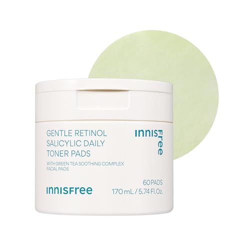 innisfree Daily Gentle Retinol Salicylic Toner Pads, Korean Sheet Mask Pads for Acne-Prone Skin Care