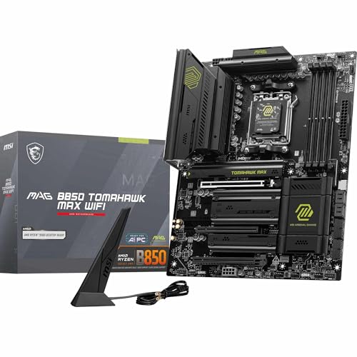 MSI MAG B850 Tomahawk MAX WiFi Motherboard, ATX - Supports AMD Ryzen 9000/8000 / 7000 Processors, AM5-80A SPS VRM