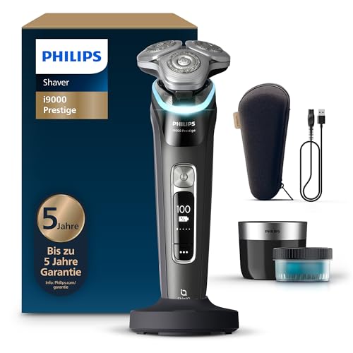 🔥 STARKER PREIS (-39%) Philips Rasierer i9000 Prestige, elektrischer Nass- und Trockenrasierer für Herren mit integriertem Trimmer, schwarz, Drucksensor, Reinigungsstation, Ladestation und Reiseetui (Modell XP9207/30)