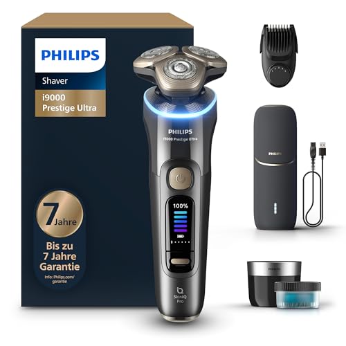 ⚡ BLITZDEAL (-45%) Philips Rasierer i9000 Prestige Ultra, elektrischer Nass- und Trockenrasierer für Herren, Druck- und Bewegungssensor, 5+1 Bartstyler, Reinigungsstation, UV-Ladecase und Reiseetui (Modell XP9402/46)