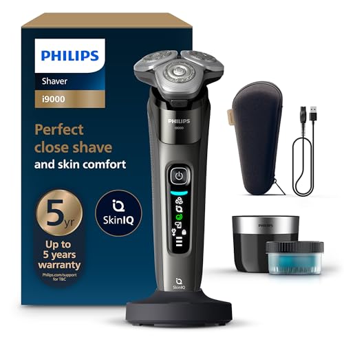 ⚡ BLITZDEAL (-48%) Philips Rasierer i9000, Elektrischer Nass-und Trockenrasierer für Herren mit integriertem Trimmer, dunkelgrau, Reinigungsstaion, Ladestation und Reiseetui (Modell X9002/30)