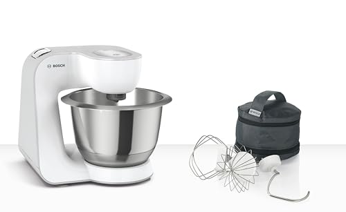 (-40%) Bosch Küchenmaschine Serie 4, Knethaken, Rühr- & Schneebesen Edelstahl, Edelstahlschüssel spülmaschinenfest, 3D Rührsystem, weiß/silber, MUM58200