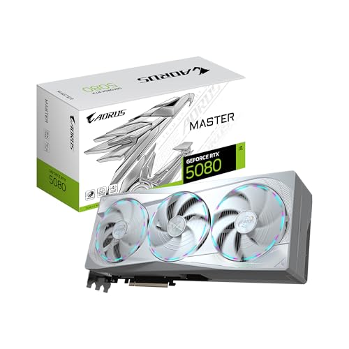 GIGABYTE AORUS GeForce RTX 5080 Master ICE 16G Graphics Card, WINDFORCE Cooling System, 16GB 256-bit GDDR7, GV-N5080AORUSM ICE-16GD Video...