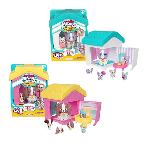 Little Live Pets Dog House Playset Bundle, Mama Surprise Families Frenchie and Spaniel Collection, Interactive Fold-Out Dog Playset Toy for Kids 5+