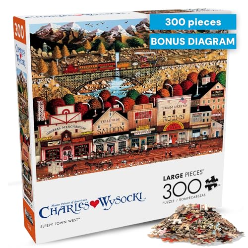 Buffalo Games - Charles Wysocki - Sleepy Town West - 300 Piece Jigsaw Puzzle for Adults - Challenging Puzzle Perfect for Game Nights - Finished Puzzle Size is 21.25 x 15.00