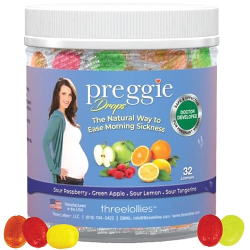 Three Lollies Preggie Pop Drops Pregnancy Nausea Relief Morning Sickness Candy with Essential Oils for Pregnant Women –Flavor Variety Pack, 32 Count