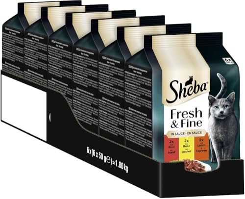 (-33%) SHEBA Portionsbeutel Katzennassfutter Multipack Fresh & Fine in Sauce mit Rind und Huhn, 6x6x50g - Premium-Katzenfutter in Sauce, ideal für Ihre Katze