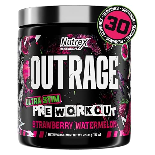 Outrage Ultra HIGH STIM Pre-Workout Powder for Men | 400mg Caffeine, L-Citrulline, Beta-Alanine, Creatine | Extreme Energy, Focus, Strength & Endurance (30 Servings, Strawberry Watermelon)