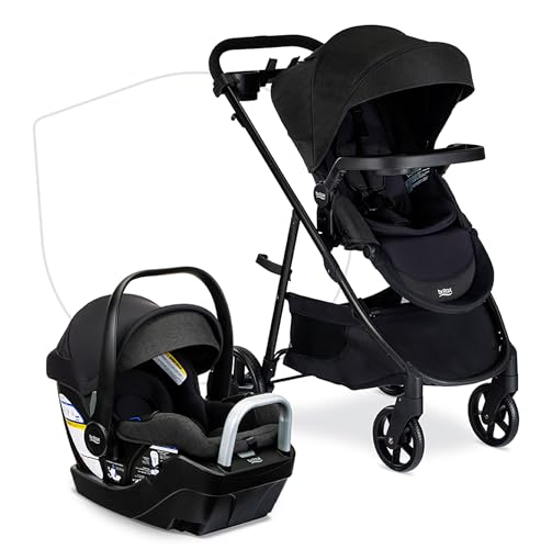 Britax Willow Brook S+ Travel System, Infant Car Seat and Stroller Combo with Alpine Base, ClickTight Technology, SafeWash Insert and Cover, Raven Black Stroller + Car Seat Raven Black