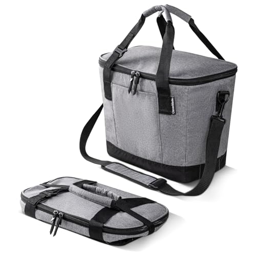 CleverMade Tahoe Collapsible Cooler, 30 Cans / 21 Qt Beach Folding Soft Beverage Tote, Shoulder Strap, Bottle Opener, Great Car Coolers for Travel, Cleans Easy Leak Proof - Gray/Black Gray/Midnight
