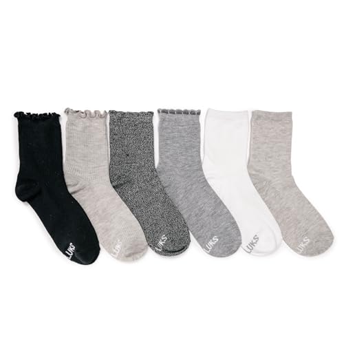 MUK LUKS Women's 6 Pack Whisper Soft Crew Socks, Neutral, OS (6-11)