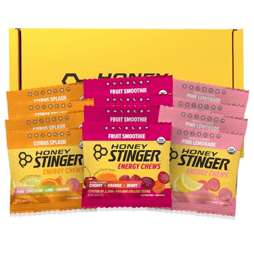 Honey Stinger Organic Energy Chew Variety Pack, 4 Pack Each of Fruit Smoothie, Citrus Splash and Pink Lemonade, Gluten Free & Caffeine Free, Energy Chews for Exercise, Endurance and Performance